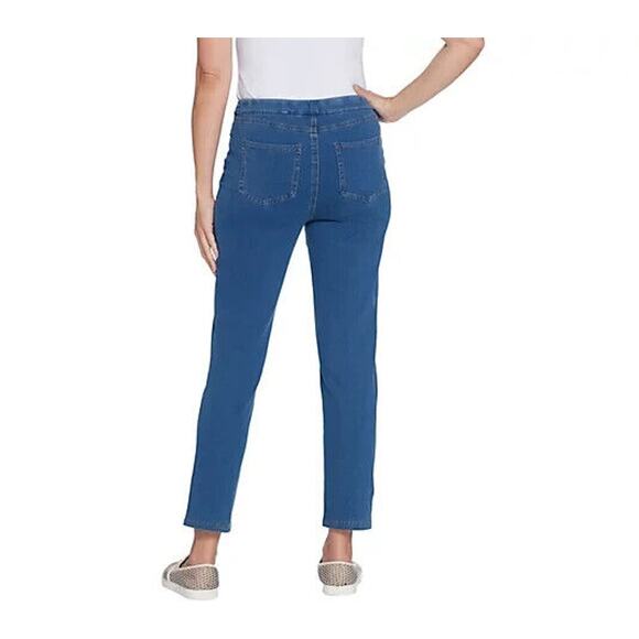 DENIM & CO. NEW $54 Comfy Denim Ankle Jeans‎ Seaming Detail Dark Wash Size 4 - Picture 5 of 5